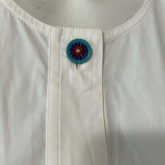 TORY BURCH White Marguerite Shell Sleeveless Top Decorative Buttons Shirt Sz 4 - Picture 4 of 13